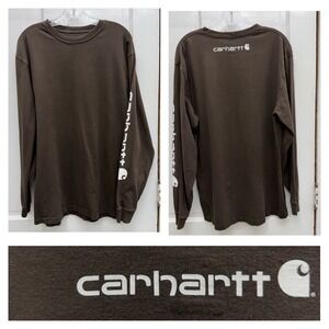 Carhartt Original Fit Mens Medium Long Sleeve Brown Shirt White Logo Graphic